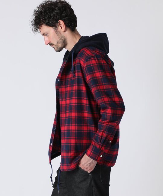 フーディ フランネルチェック シャツ