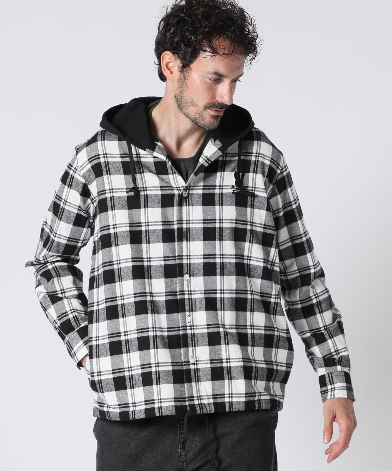 syudou フードフランネルチェックシャツ 即日発送】syudou フード