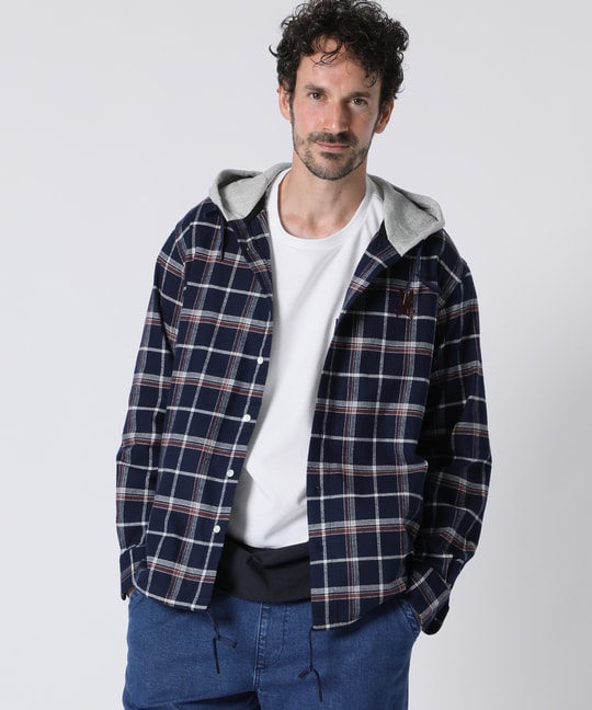 [WEB限定]フーディ フランネルチェック シャツ