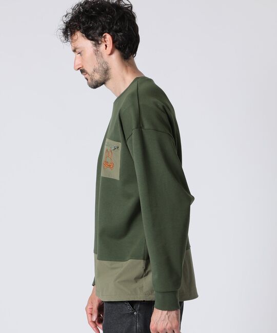 異素材切替 ポンチ ロングスリーブ Tシャツ