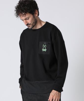 異素材切替 　ポンチ ロングスリーブ Tシャツ