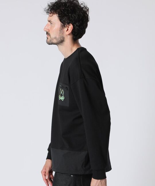 異素材切替 ポンチ ロングスリーブ Tシャツ