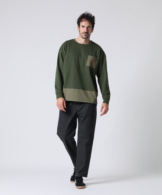 異素材切替 ポンチ ロングスリーブ Tシャツ