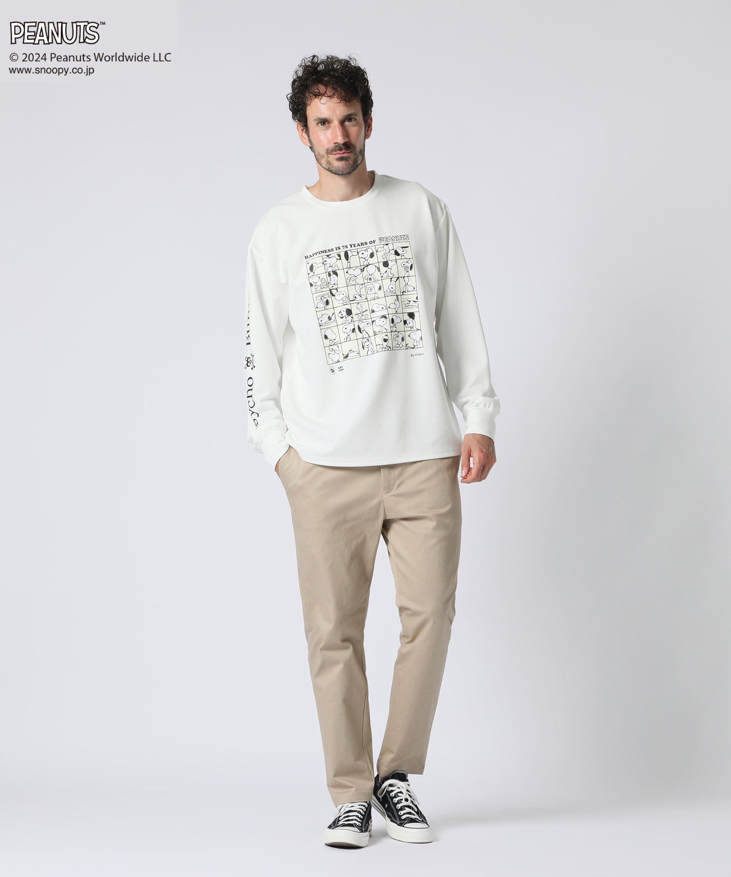 PEANUTS × Psycho Bunnyコラボ 75thデザイン ロングスリーブTシャツ