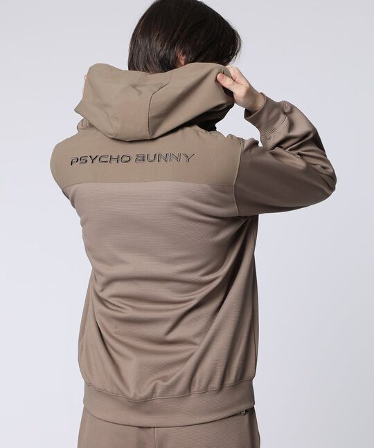 異素材切替 ワッフルストレッチパーカ