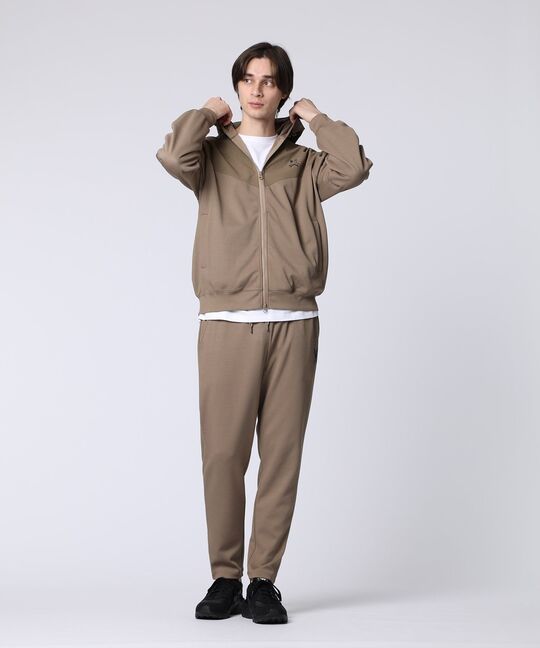 異素材切替 ワッフルストレッチパーカ