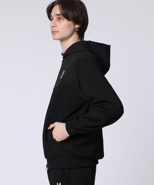 異素材切替 ワッフルストレッチパーカ