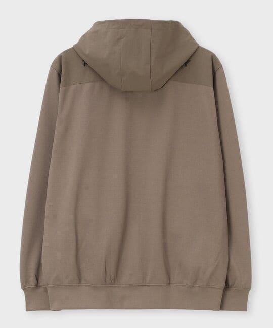 異素材切替 ワッフルストレッチパーカ