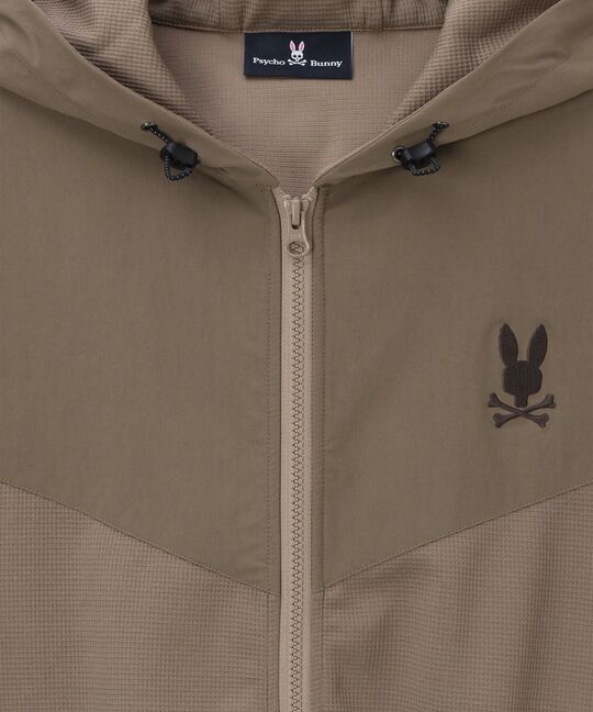 異素材切替 ワッフルストレッチパーカ