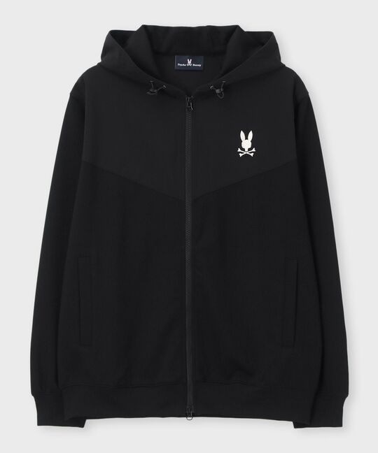 異素材切替 ワッフルストレッチパーカ