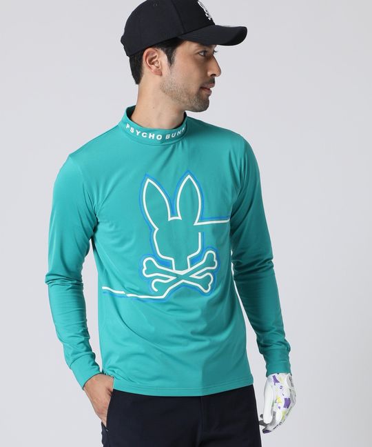 [GOLF]ラインモチーフ 裏起毛モックネック ロングスリーブTシャツ