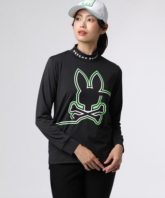 [GOLF][WOMEN]ラインモチーフ 裏起毛モックネック 　ロングスリーブTシャツ