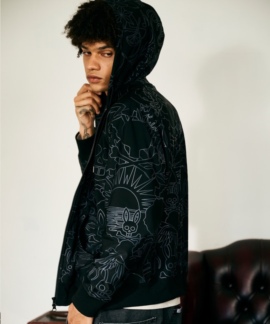 サイケデリック総柄 ストレッチフルジップパーカー