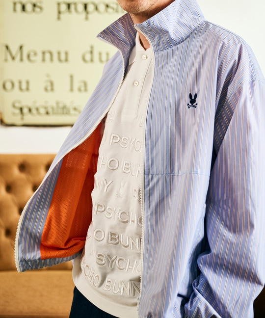 シャツファブリック スタンドカラー ダブルジップブルゾン