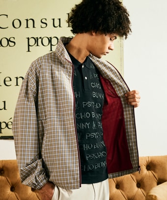 コットンライク ミニチェック スタンドカラーブルゾン