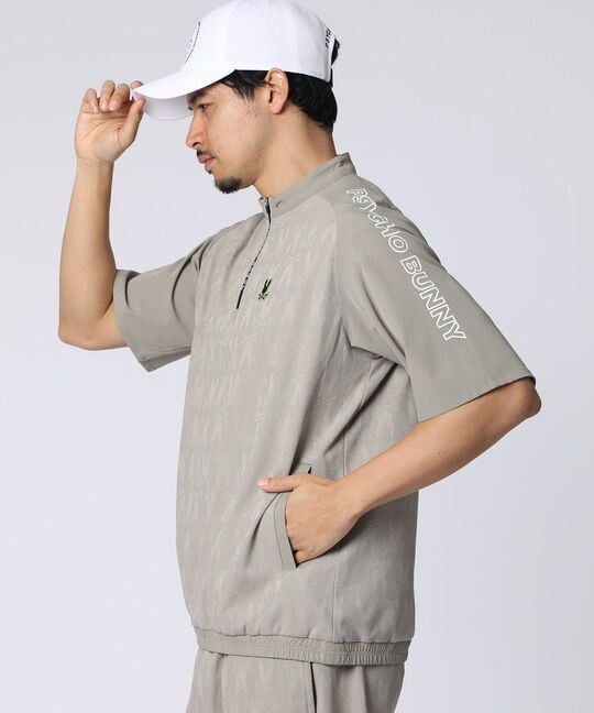 [GOLF]異素材切替シルエットバニージャガード ハーフジップTシャツ