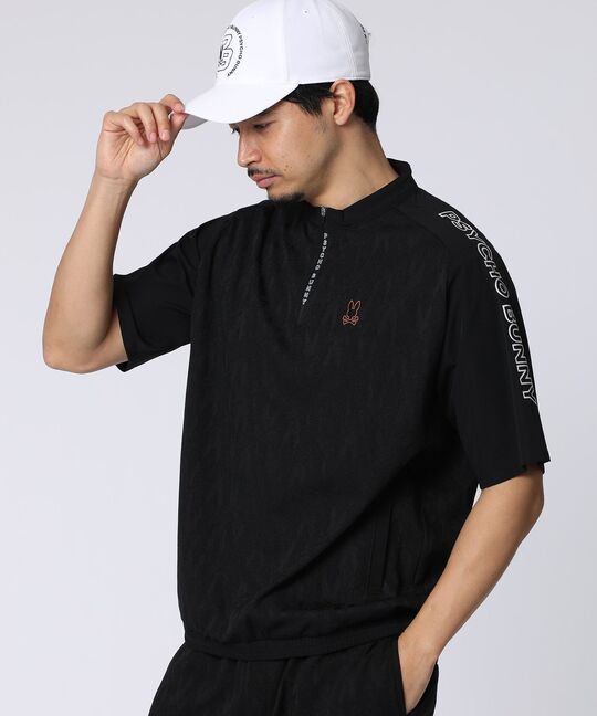 [GOLF]異素材切替シルエットバニージャガード ハーフジップTシャツ
