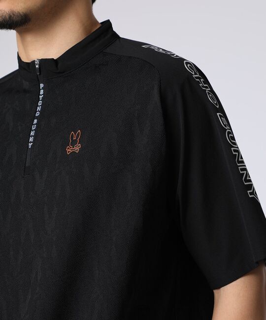 [GOLF]異素材切替シルエットバニージャガード ハーフジップTシャツ