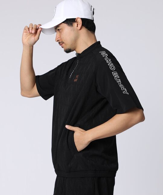 [GOLF]異素材切替シルエットバニージャガード ハーフジップTシャツ