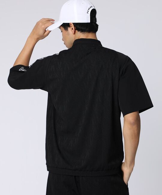 [GOLF]異素材切替シルエットバニージャガード ハーフジップTシャツ