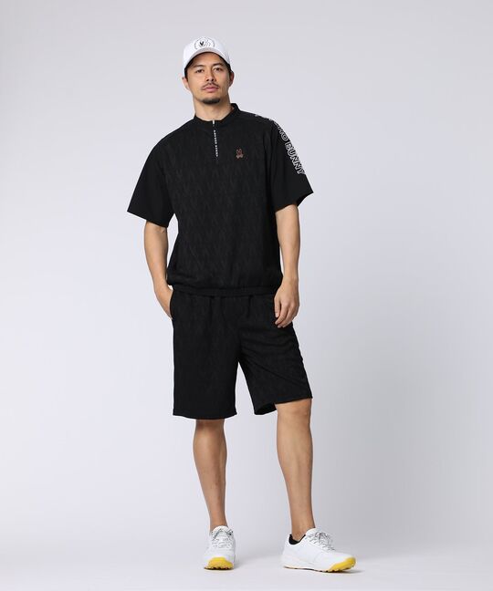 [GOLF]異素材切替シルエットバニージャガード ハーフジップTシャツ