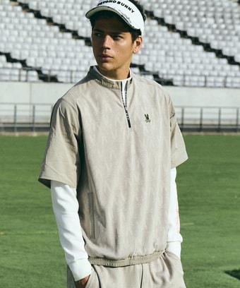 [GOLF]異素材切替シルエットバニージャガード　 ハーフジップTシャツ
