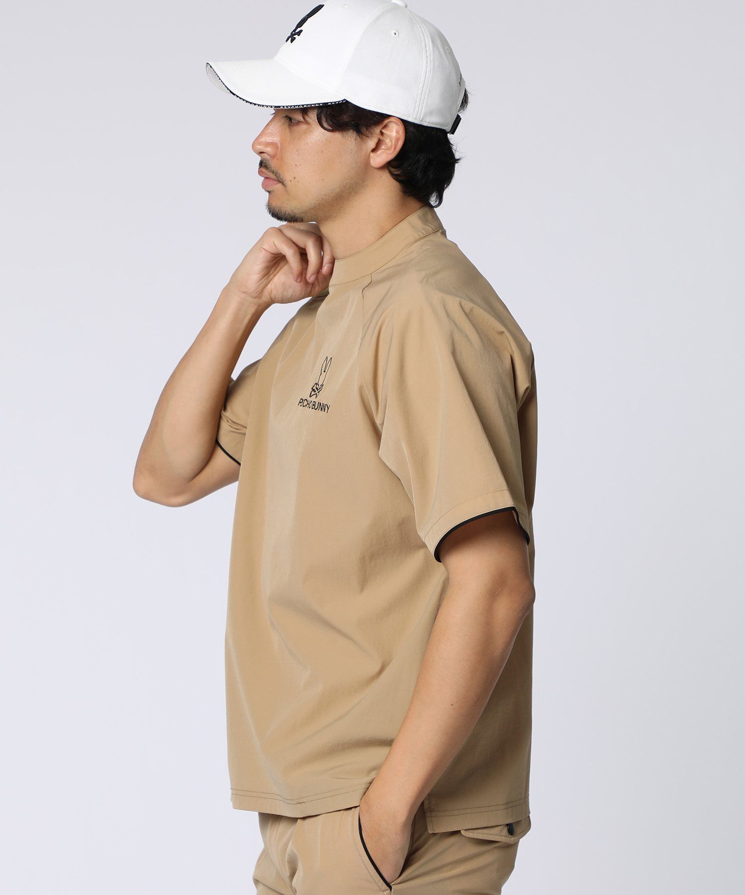 GOLF]パイピングライン ナイロンショルダージップラグランTシャツ
