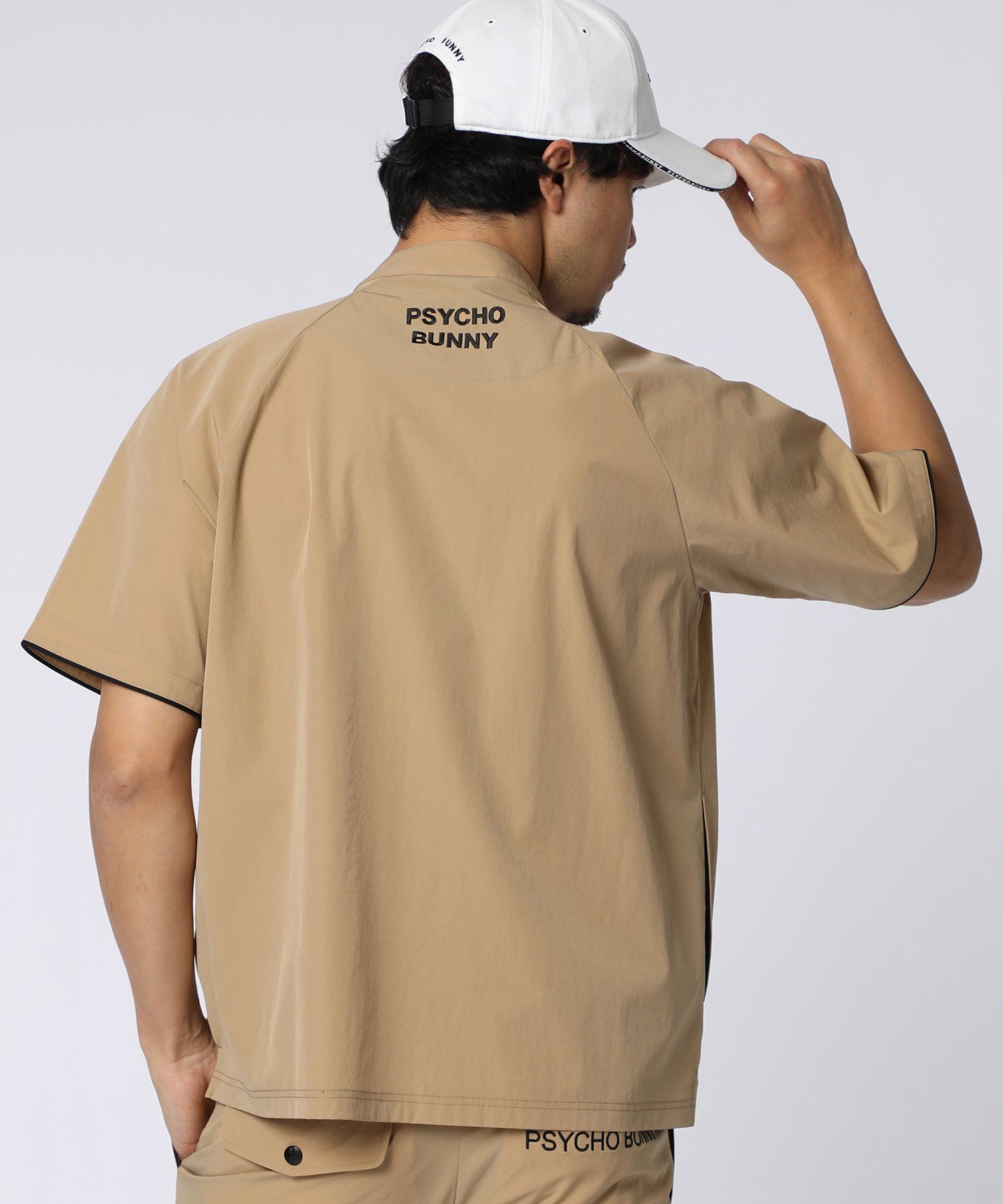 GOLF]パイピングライン ナイロンショルダージップラグランTシャツ