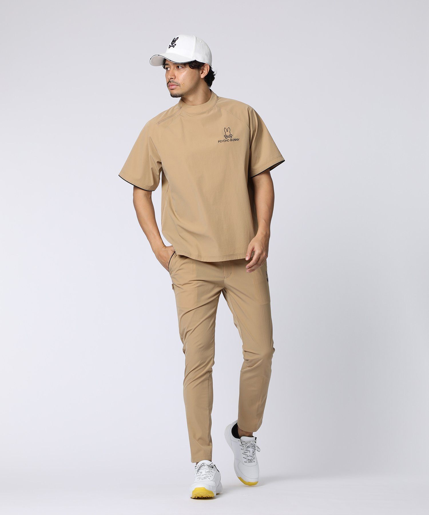 GOLF]パイピングライン ナイロンショルダージップラグランTシャツ