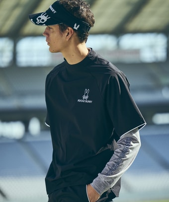 [GOLF]パイピングライン　 ナイロンショルダージップラグランTシャツ