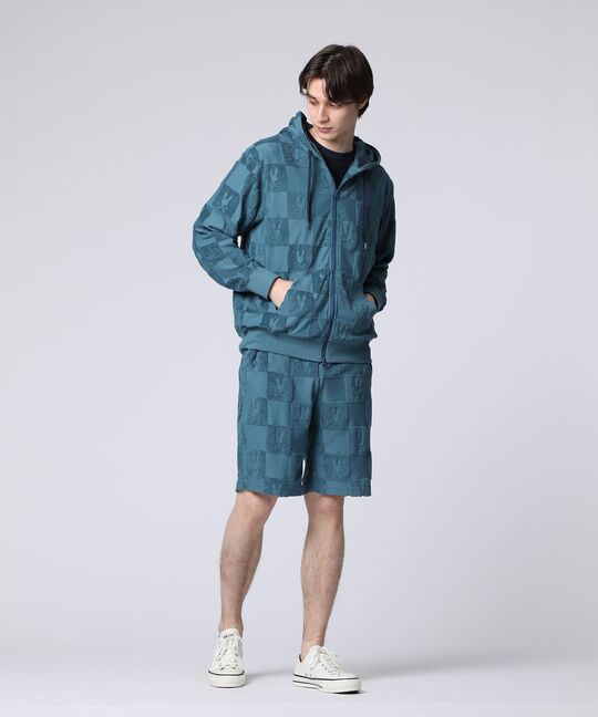 パイルジャカード チェック柄 ジップアップパーカー