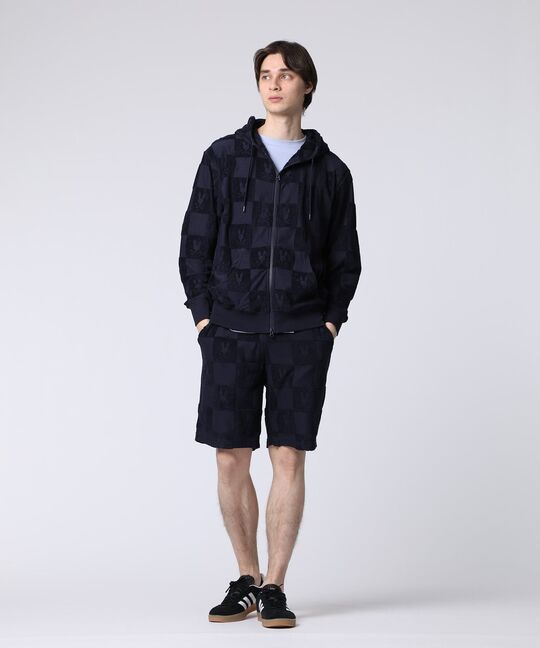 パイルジャカード チェック柄 ジップアップパーカー