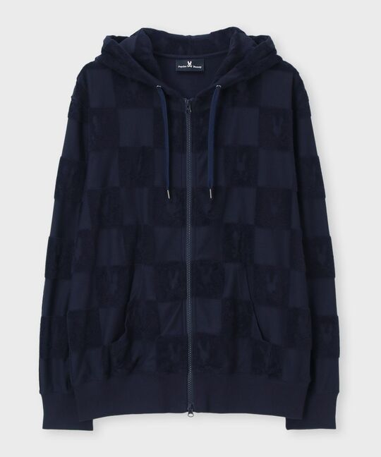 パイルジャカード チェック柄 ジップアップパーカー