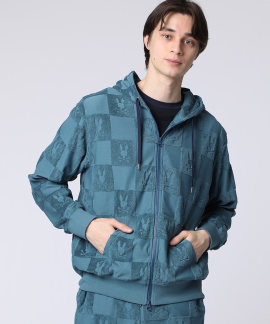 パイルジャカード チェック柄 ジップアップパーカー