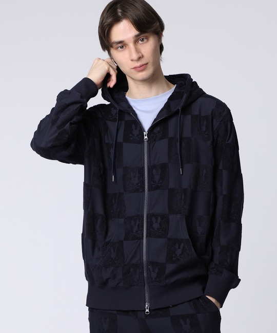 パイルジャカード チェック柄 ジップアップパーカー