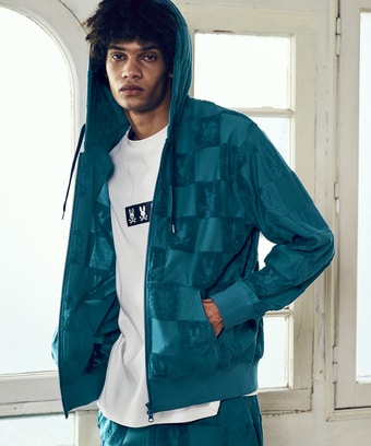 パイルジャカード チェック柄 ジップアップパーカー