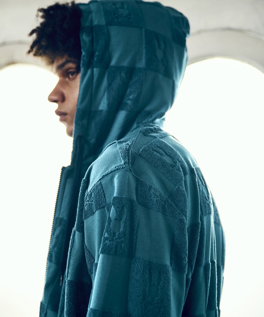 パイルジャカード チェック柄 ジップアップパーカー