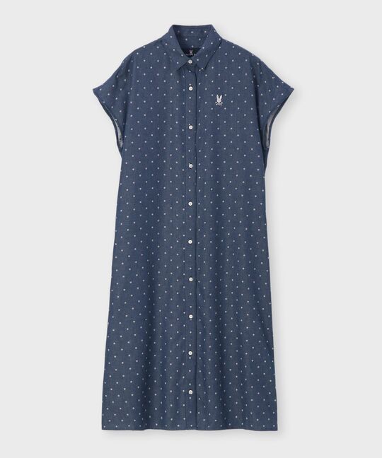 [WOMEN]ドットフレンチスリーブシャツワンピース