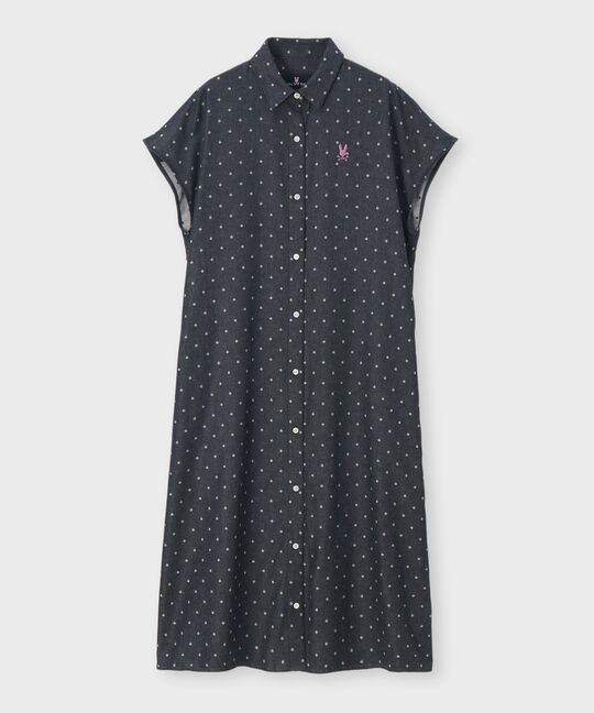 [WOMEN]ドットフレンチスリーブシャツワンピース