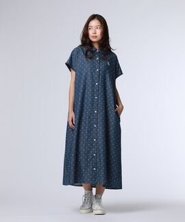 [WOMEN]ドットフレンチスリーブシャツワンピース