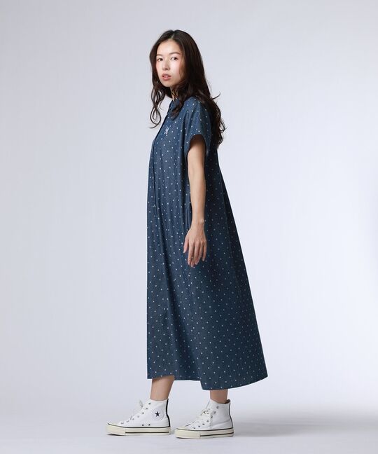 [WOMEN]ドットフレンチスリーブシャツワンピース