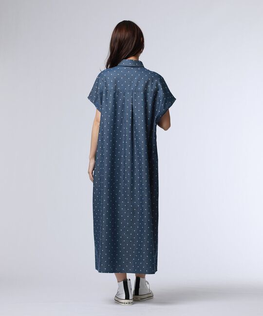 [WOMEN]ドットフレンチスリーブシャツワンピース