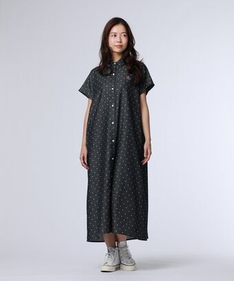 [WOMEN]ドットフレンチスリーブシャツワンピース