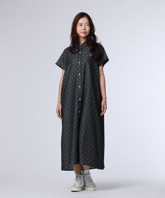 [WOMEN]ドットフレンチスリーブシャツワンピース