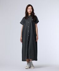 [WOMEN]ドットフレンチスリーブシャツワンピース