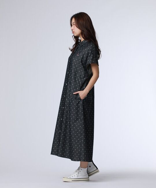 [WOMEN]ドットフレンチスリーブシャツワンピース