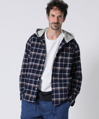 [WEB限定]フーディ フランネルチェック 　シャツ