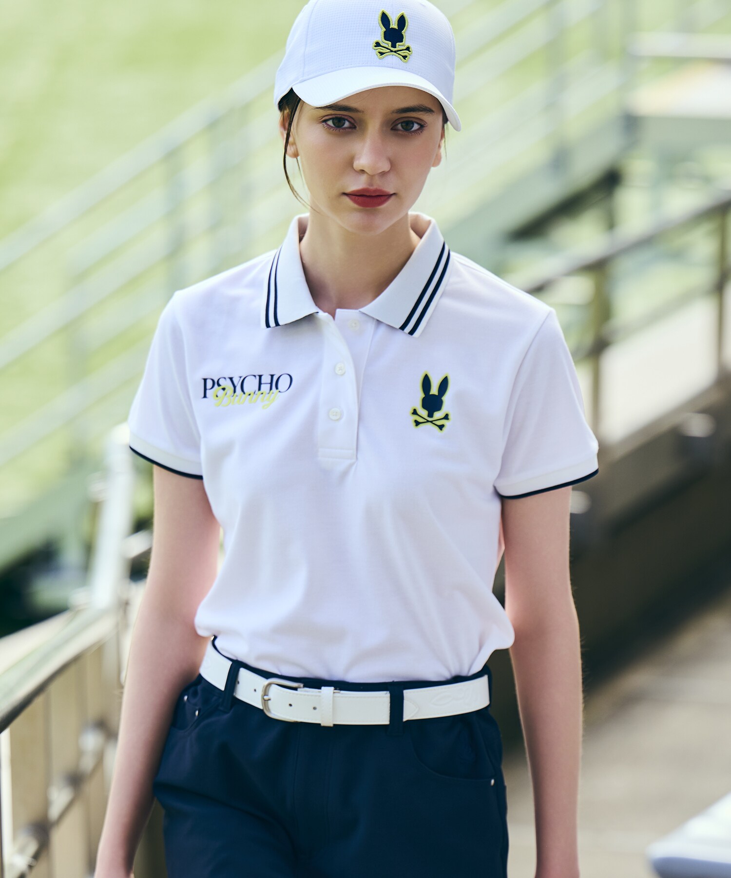 希少 新品 未使用 タグ付 アニオナ イタリア製 鹿の子ポロシャツ48 コットン GOLF][WOMEN]ドライミックス鹿の子 カラーアクセントポロシャツ