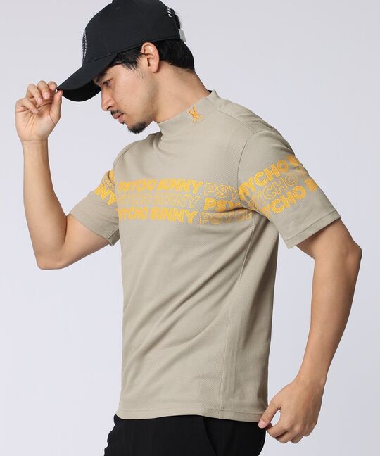 [GOLF]ロゴパネルプリント ハニカム半袖モックネックシャツ