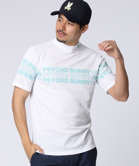 [GOLF]ロゴパネルプリント ハニカム半袖モックネックシャツ